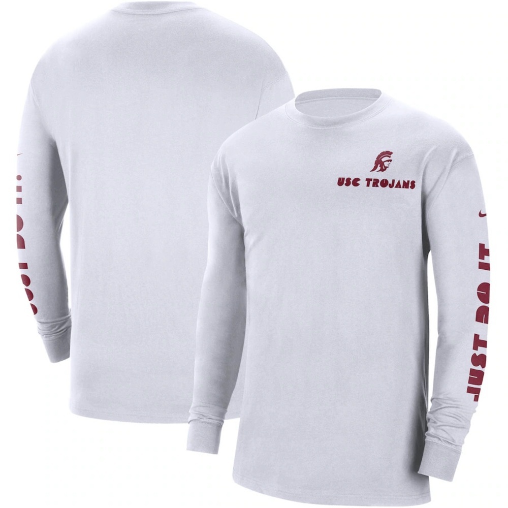 New Men's Nike White USC Trojans Heritage Max 90 Long‎ Sleeve T-Shirt
